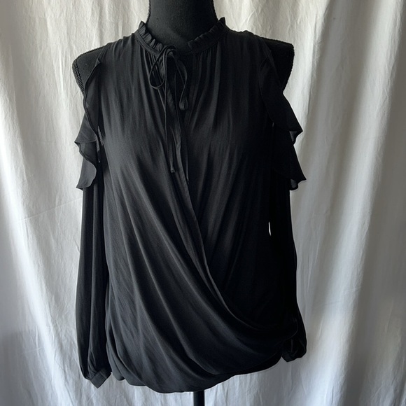 Anthropologie Tops - Anthropologie Maeve Black Cotton Cold Shoulder Long Sleeve Blouse Small